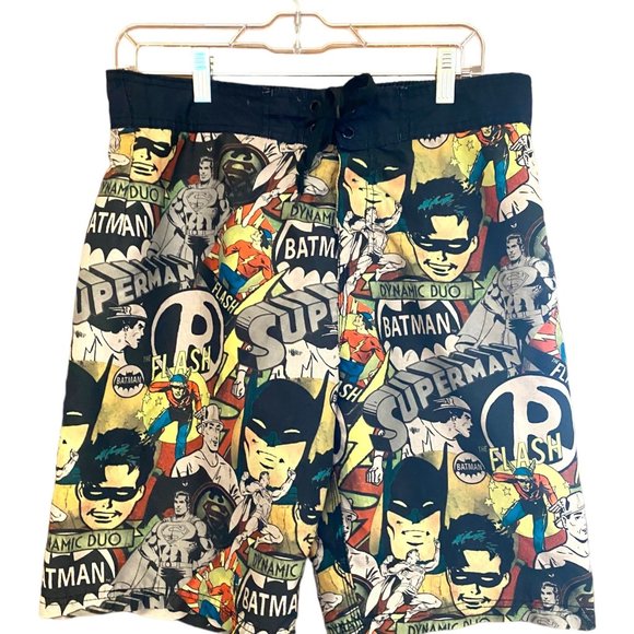DC Comics Other - DC Comics Swim Trunks Men Size 32 Black Retro Batman Robin Superman Board Shorts